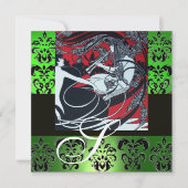 INVITATION ART NOUVEAU ROUGE NOIR VERT BLANC DOMMASQUE MONOGR (Devant)