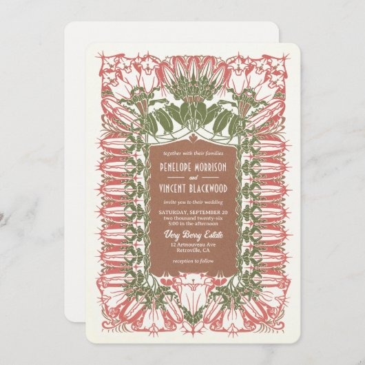 Invitation Art Nouveau Royal Lily Mariage (Devant / Derrière)