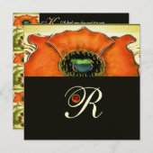 INVITATION ART NOUVEAU STYLISÉ VERT ROUGE POPPY GEM MONOGRAM (Devant / Derrière)