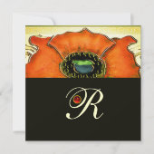 INVITATION ART NOUVEAU STYLISÉ VERT ROUGE POPPY GEM MONOGRAM (Devant)