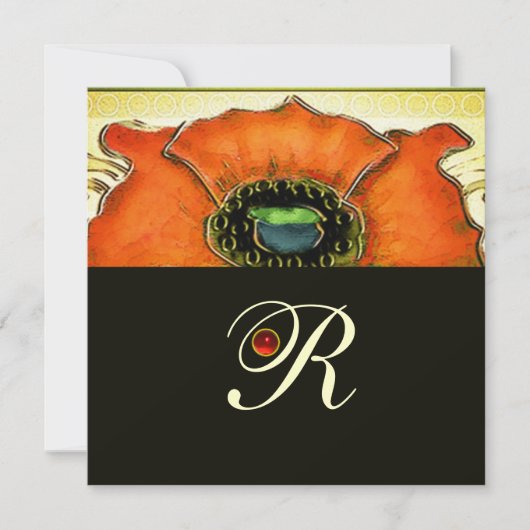 INVITATION ART NOUVEAU STYLISÉ VERT ROUGE POPPY GEM MONOGRAM (Devant)