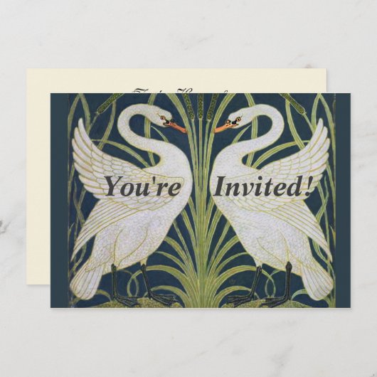 Invitation Art Nouveau Swan Deux Swans (Devant / Derrière)