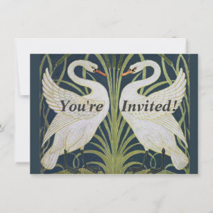 Invitation Art Nouveau Swan Deux Swans