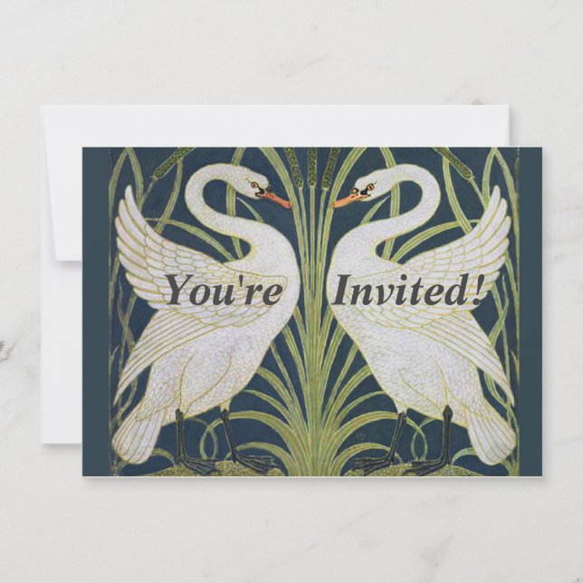 Invitation Art Nouveau Swan Deux Swans (Devant)