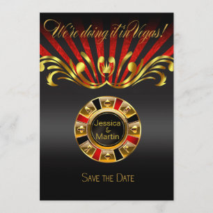 Invitation Art Nouveau Vegas Date à Sauvegarder   or rouge