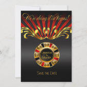 Invitation Art Nouveau Vegas Enregistrez la Date | or rouge (Devant)