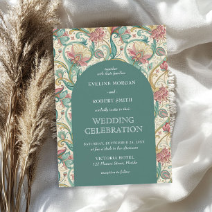 Invitation Art nouveau vert pastel vert pâle rose pâle