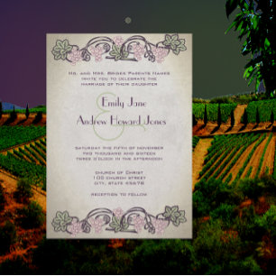 Invitation Art Nouveau Vignoble rose Vintage Mariage Invite