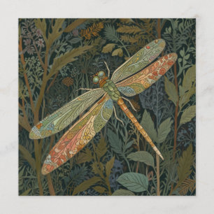 Invitation Art nouveau vintage libellule vert or