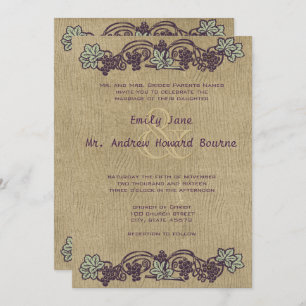 Invitation Art Nouveau Woodgrain Vintage Vignoble Mariage