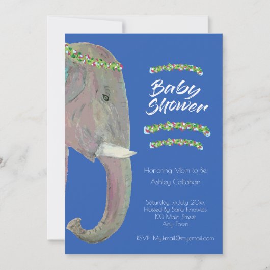 Invitation Art original Elephant, Baby shower - Garçon (Devant)
