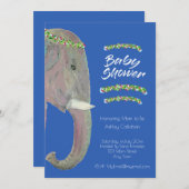 Invitation Art original Elephant, Baby shower - Garçon (Devant / Derrière)