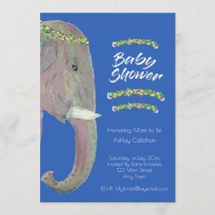 Invitation Art original Elephant, Baby shower - Garçon