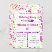 Invitation Art Painting Party rose et violet (Devant / Derrière)