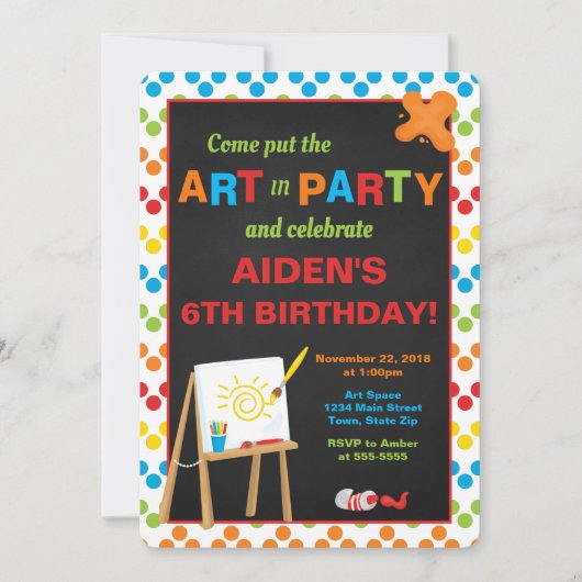 Invitation Art Party Anniversaire Invitation, Painting Party (Devant)