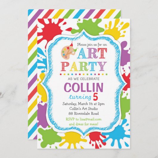 Invitation Art Party / Art party Invitation d'anni (Devant / Derrière)