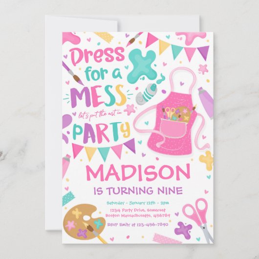 Invitation Art Party Artisanat Peinture Fille Anniversaire (Devant)