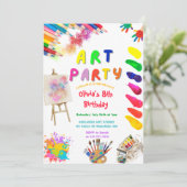 Invitation Art Party Birthday Colorful Rainbow Paint (Debout devant)