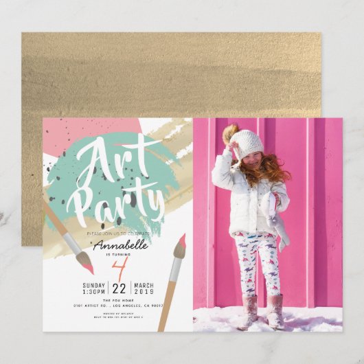 Invitation Art Party moderne GIrl Photo Anniversaire (Devant / Derrière)