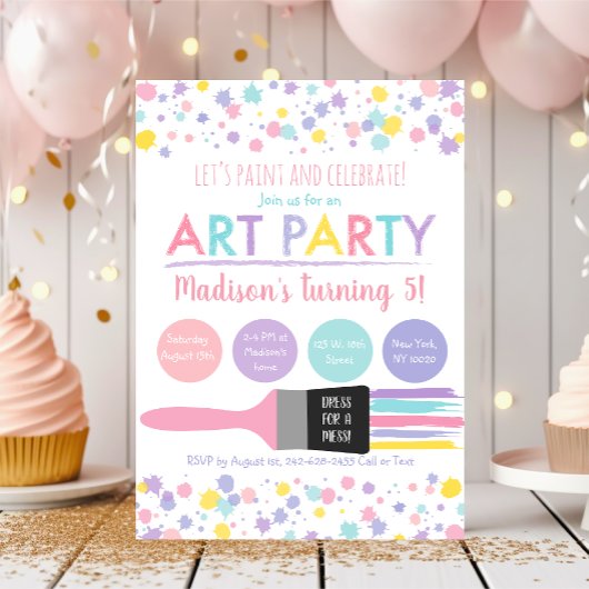 Invitation Art Party Paint Party Pastel Anniversaire