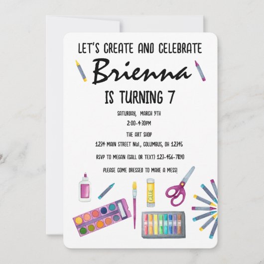 Invitation Art Party Peinture Artisanat Party pour filles (Devant)