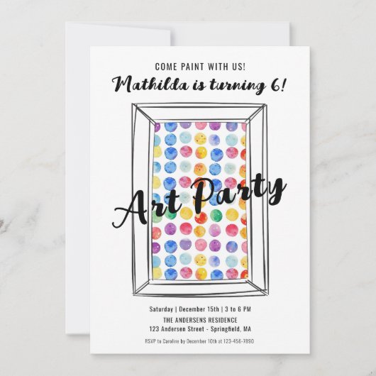 Invitation Art Party Rainbow Pois Anniversaire Bash (Devant)