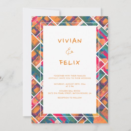 Invitation Art Peinture Couleurs Orange Moderne Mariage Abstr (Devant)