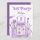 Invitation Art Peinture Fille violet fête d'anniversaire (Devant / Derrière)