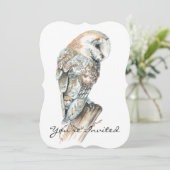 Invitation Art personnalisé de chouette effraie pour annivers (Debout devant)