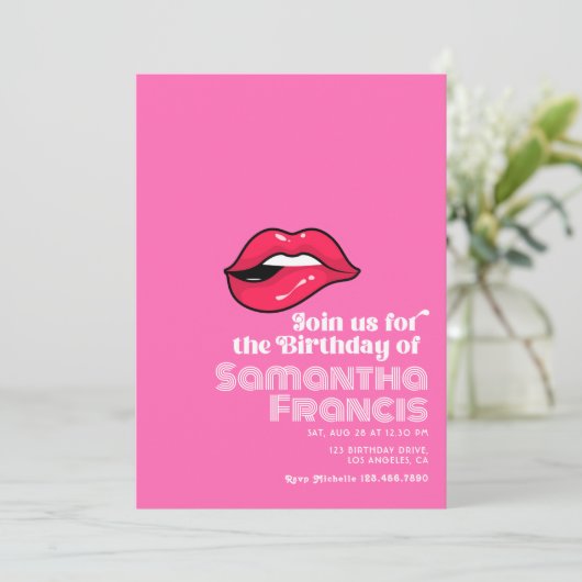 Invitation Art Pop Rose Chaud Anniversaire (Debout devant)