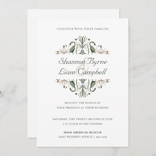 Invitation Art populaire celtique | Floral moderne Mariage ir (Devant / Derrière)