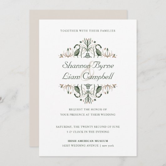 Invitation Art populaire celtique | Floral moderne Mariage ir (Devant / Derrière)