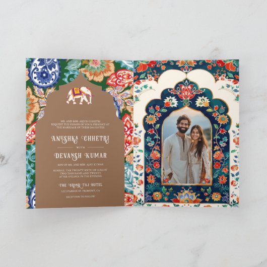 Invitation Art populaire indien Elephant Mariage beige (Intérieur)