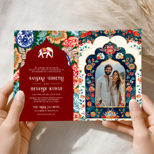 Invitation Art populaire indien vibrant Elephant Mariage roug