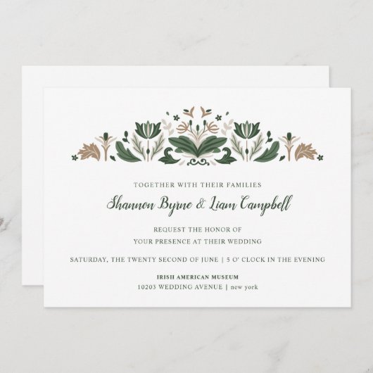Invitation Art populaire irlandais | Floral moderne Mariage c (Devant / Derrière)