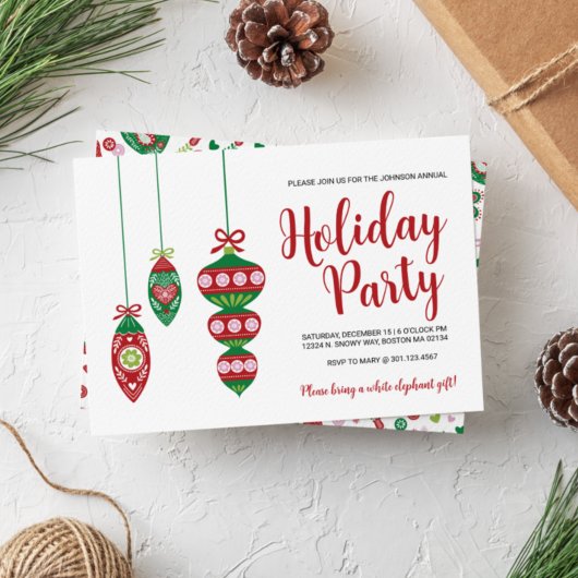 Invitation Art populaire Noël Ornements Fête