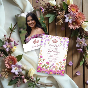 Invitation Art populaire rose % lilas floral espagnol mexicai