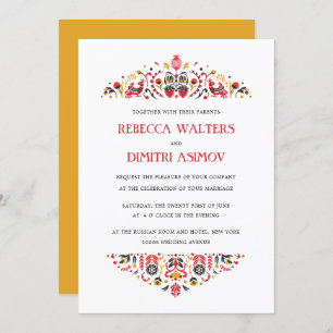 Invitation Art populaire russe Khokhloma Flower Mariage Invit