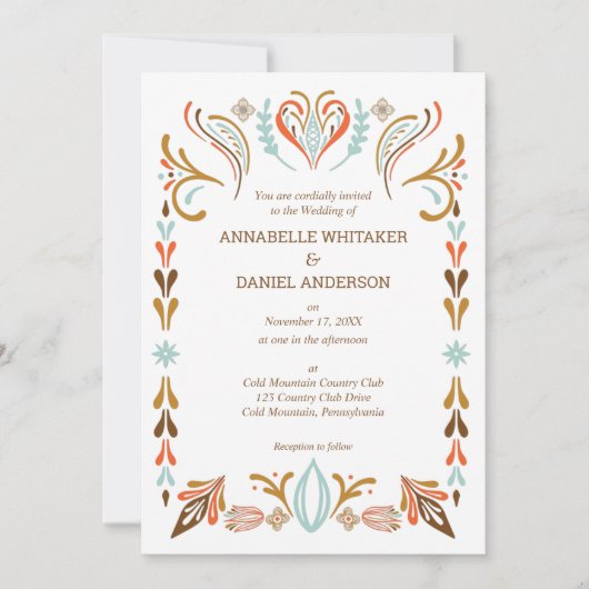 Invitation Art populaire scandinave Automne Couleurs Mariage  (Devant)