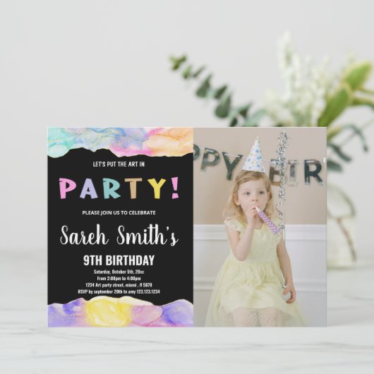 Invitation Art rose noir dans la peinture de parti Anniversai (Debout devant)