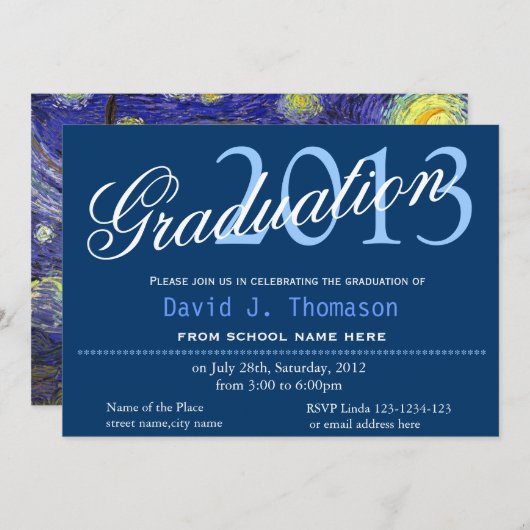 Invitation Art, Starry Night, classique, diplôme élégant (Devant / Derrière)