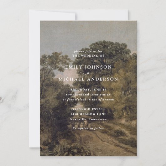 Invitation Art vintage, paysage rustique mariage (Devant)