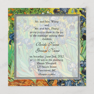 Invitation Art vintage, Van Gogh, mariage d'Irises