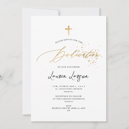 Invitation ArtApp Élégant Faux Gold Calligraphy Dedication (Devant)