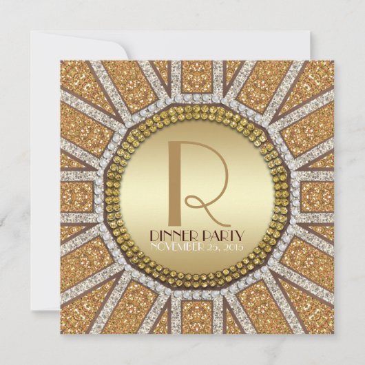 Invitation ArtDeco Sun Golden Parties scintillant Dîner de fê (Devant)