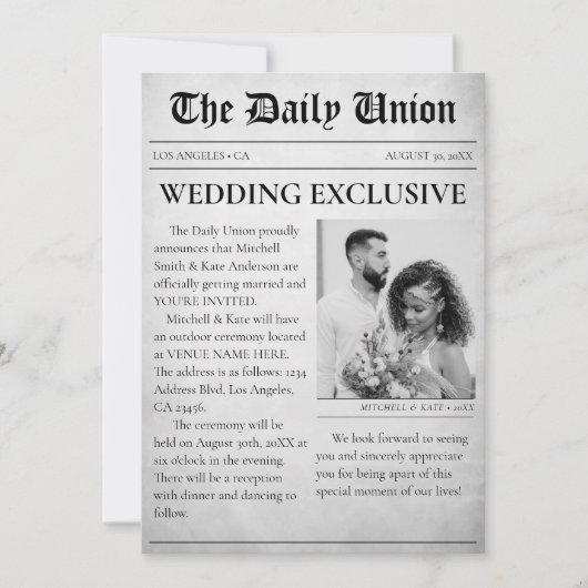 Invitation Article de journal Mariage (Devant)