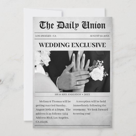 Invitation Article de journal Mariage (Devant)