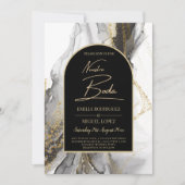 Invitation Artículo de boda negro y dorado, bilingüe (Devant)