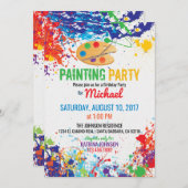 Invitation Artist Palette Peinture Splashes Anniversaire (Devant / Derrière)