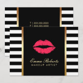 Invitation Artiste de maquillage Lèvres rouges Grandes Blancs (Devant / Derrière)